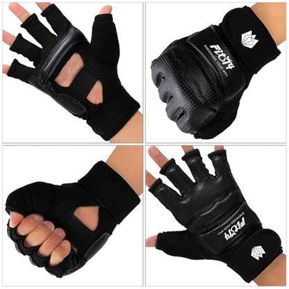 FitsT4 Sports Half Mitts MMA UFC Training Boxing Punch Bag Martial Arts Gloves - color: Black, size: X-Small