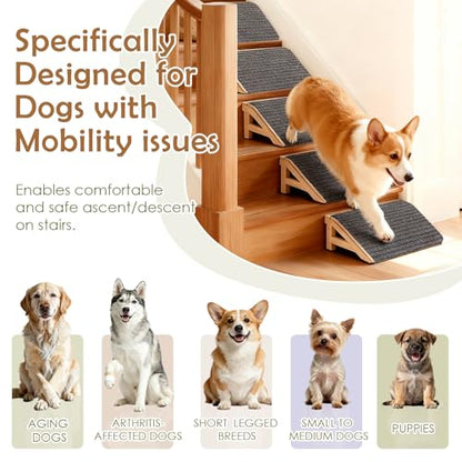 1-Pack Dog Stairs Ramp for Small & Aged Dogs - Wooden Anti-Slip Pet Steps, Low-Angled Dog Assist Ramp for Indoor & Outdoor, 4.2in, Slant Board Calf Stretcher & Footrest, Patio/Home/Office 3-in-1 Use - size: 1 Pack