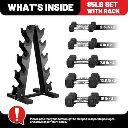 Hex Dumbbell Sets with Rack, 85-560lb Dumbbell Weight Set & Storage Rack - size: 85lb (2.5 , 5, 7.5, 12.5, 15lb)x2& Rack