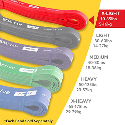 3DActive Pull Up Assist Band - Resistance Band for Strength Training, Powerlifting, Body Stretching, Crossfit - Exercise Guide Included.