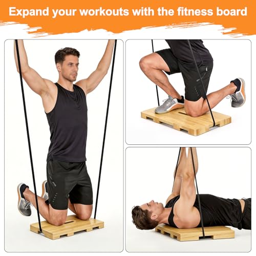 Resistance Band Platform, Wooden Exercise Board With Non-Slip, Resistance Band Foot Plate With 9 Pound Weight, Strong Resistance Suitable For Volume Training, Stretching, Balance Home Gym Use