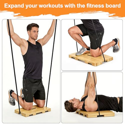 Resistance Band Platform, Wooden Exercise Board With Non-Slip, Resistance Band Foot Plate With 9 Pound Weight, Strong Resistance Suitable For Volume Training, Stretching, Balance Home Gym Use