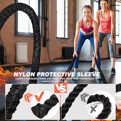 Battle Ropes for Home Gym 1 Inch Diameter 30FT Length Workout Rope Exercise Rope Training Ropes with Protective Sleeve for Kids Men Women Exercise Fitness & Strength Training - style: 1IN -30FT