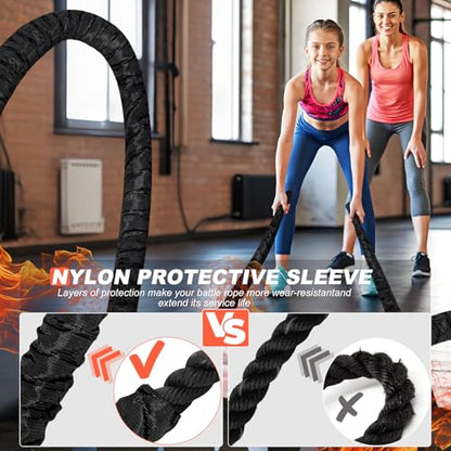 Battle Ropes for Home Gym 1 Inch Diameter 30FT Length Workout Rope Exercise Rope Training Ropes with Protective Sleeve for Kids Men Women Exercise Fitness & Strength Training - style: 1IN -30FT