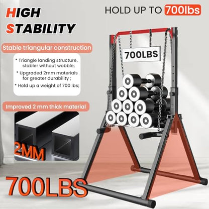 DOBESTS Power Tower Pull Up Bar Free Standing, Adjustable Foldable Pull Up Station, Home Gym Strength Training Equipment 700LBS - color: Black Style 3-Red Bar