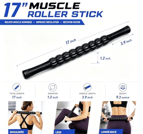 Muscle Roller Stick - A Full-Body Massage Roller that Can Relieve Muscle Soreness, Cramps and Tension After Exercise. It is a Handheld Physical Therapy and Recovery Tool（Black） - color: Black