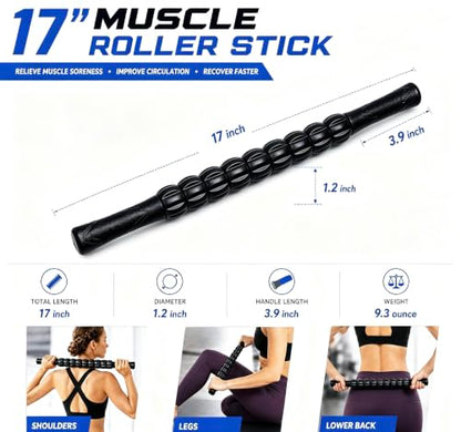 Muscle Roller Stick - A Full-Body Massage Roller that Can Relieve Muscle Soreness, Cramps and Tension After Exercise. It is a Handheld Physical Therapy and Recovery Tool（Black） - color: Black