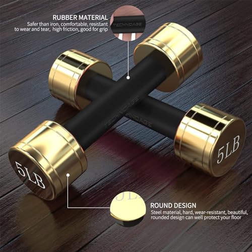 TECHNOAGE Round Dumbbell Sets with Steel Handle, Odorless Neoprene rubber Handle Cover - color: Black-6PC