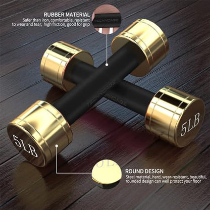 TECHNOAGE Round Dumbbell Sets with Steel Handle, Odorless Neoprene rubber Handle Cover - color: Black-6PC