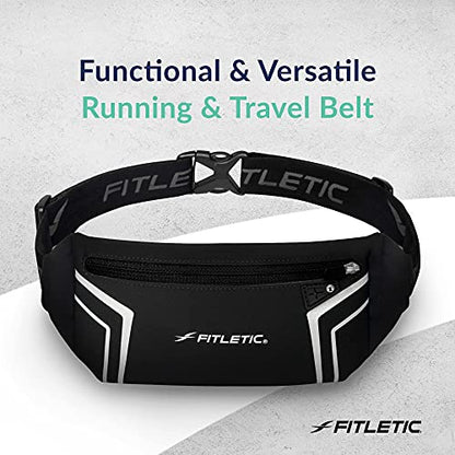 Fitletic Modern Sports Running Belt For Men & Women – Water Resistant Pouch - Fits All Smart Phones- Lightweight, Low Profile Design –Lycra Coated With Inner Card Organizer Pocket - color: Black