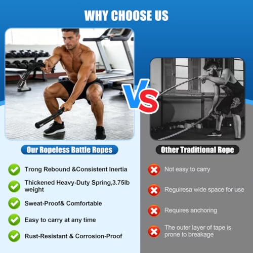 Weighted Ropeless Battle Rope, Cordless Battle Ropes for Home Gym, Workout Rope for Strength Building, Low-Impact HIIT Cardio for Men and Women, Can Be Assembled into a Fitness Stick