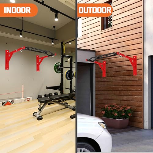 Upgrade Pull Up Bar Wall Mounted,Heavy Duty Multi Grip Chin Up Bar for Strength Training, 600 lbs Capacity, Durable Steel Construction, Perfect for Home and Garage Workouts - color: Red+Black