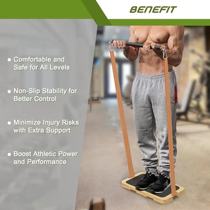 Resistance Band Foot Plate - Heavy-Duty Bamboo Fitness Board for Resistance Band Training Platform, Stretching, Balance & Flexibility Exercise for Home Gym, Non-Slip, 1000 lbs Capacity