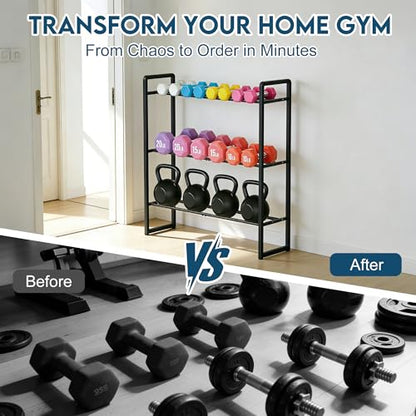 LOFTEY 3 Tier Dumbbell Rack, Weight Rack for Home Gym Dumbbells, 330 Lbs Capacity Weight Holder, Dumbbell Rack Stand Only