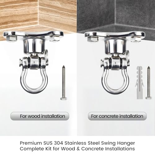 Helffer Heavy Duty Stainless Steel Swing Hanger - 1500 LB Capacity 360°+180° Swivel Swing Hook with Smooth Bearings, for Swing Set, Porch Swing, Hammock Chair, Aerial Yoga, Punching Bag
