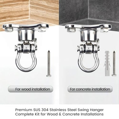 Helffer Heavy Duty Stainless Steel Swing Hanger - 1500 LB Capacity 360°+180° Swivel Swing Hook with Smooth Bearings, for Swing Set, Porch Swing, Hammock Chair, Aerial Yoga, Punching Bag