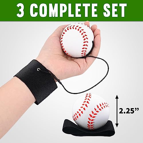 Playbees Reactive Practice Baseballs (3 Pack) – Personal Wrist Return Trainer for Solo Pitching & Catching Practice – High-Elastic Training Ball for Kids & Beginners – Compact Travel Set