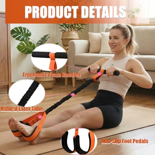 Pedal Resistance Band with Handle, Upgraded Exercise Equipment with Foot Pedal, 5PCS Elastic Workout Band for Physical Therapy, Strength Training, Sit Up Equipment for Home Workout