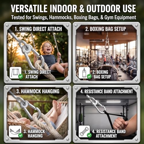 2 Pack 4.13 x 3/8" Heavy Duty Nylon Bushing Swing Hanger 661 Lbs, Swing Set Bracket with Snap Hooks Galvanized Iron Hardware for Wood Beams, Porch Swings, Sandbag Hammocks Yoga