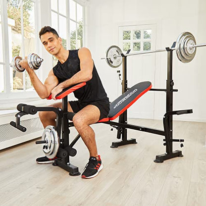 OPPSDECOR 900LBS Weight Bench Set Adjustable Bench Press Set with Squat Rack Foldable Olympic Workout Bench with Leg Developer Preacher Curl Workout Bench for Home Gym Full Body Exercise