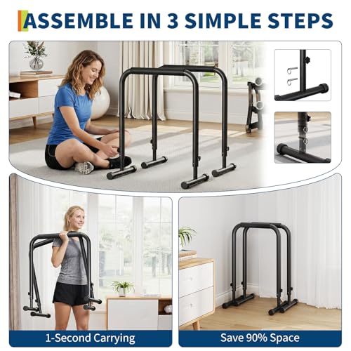 Adjustable Dip Bars Station, 440LBS Heavy Duty Dip Stand for Home Gym, Portable Dip Bar for Calisthenics & Upper Body Workout, Push Up Bars with Adjustable Height (32"-36")