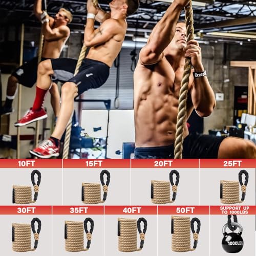 Climbing Rope Gym Workout - 10FT 15FT 20FT 25FT 30FT 35FT Heavy Duty Jute Thick Ropes for Adults Strength Training Outdoor Tree Swing Indoor Home Fitness Exercise - 1.5 Inch - size: 40FT