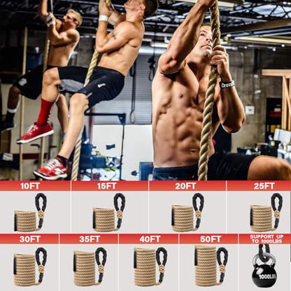 Climbing Rope Gym Workout - 10FT 15FT 20FT 25FT 30FT 35FT Heavy Duty Jute Thick Ropes for Adults Strength Training Outdoor Tree Swing Indoor Home Fitness Exercise - 1.5 Inch - size: 40FT