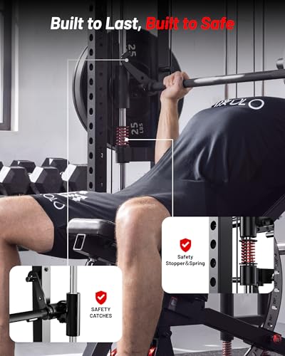 Mikolo M4 2.0 Standard/Ultra/Elite Smith Machine, 2200lbs Squat Rack with LAT-Pull Down System & Cable Crossover Machine, Training Equipment with Leg Hold-Down Attachment