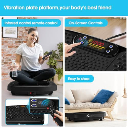 SoftGym Waver Vibration Plate Exercise Machine for Lymphatic Drainage Weight Loss,120 Speed Levels Vibrating Platform with Resistance Bands,Full-Body Workout Equipment for Muscle Activation - style: Slim- Midnight.BT