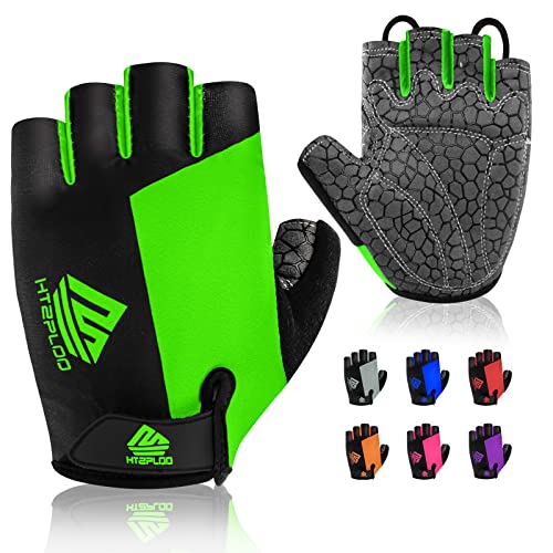 Bike Gloves for Men Women with Anti-Slip Shock-Absorbing Pad, Light Weight Half-Finger Cycling Gloves - color: Black&green, size: Small