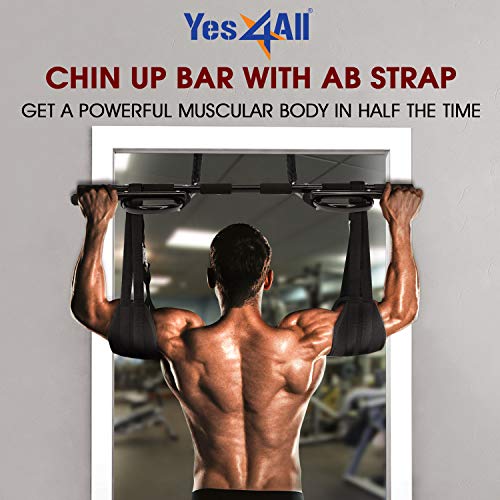 Yes4All Heavy Duty Wall Mounted Pull Up Bar, Over Door Pull Up Bar for Doorway, Multi Grip Chin Up Bar, Sturdy Strength Training Bars & Durable Gym Bar for Home Exercise - style: Combo Chin Up Bar + Ab Straps
