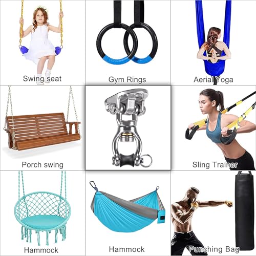 SELEWARE Heavy Duty Swing Hanger with Bearing Swivel 1200 LB Capacity Stainless Steel Swing Hook Ceiling Swing Mount Indoor Outdoor Swing Hardware for Aerial Yoga Silks Hammock Chairs Heavy Bag - color: Silver: 360° Bearing Swing Hanger ( 1 Pack )