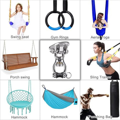 SELEWARE Heavy Duty Swing Hanger with Bearing Swivel 1200 LB Capacity Stainless Steel Swing Hook Ceiling Swing Mount Indoor Outdoor Swing Hardware for Aerial Yoga Silks Hammock Chairs Heavy Bag - color: Silver: 360° Bearing Swing Hanger ( 1 Pack )