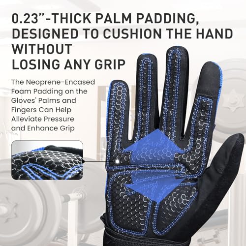 FINGER TEN Weightlifting Workout Gloves Men - color: Full-Blue, size: Large