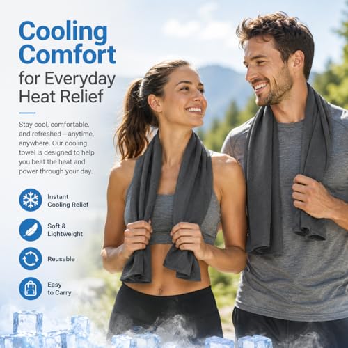 Large Cooling Towel for Neck and Face, 43.3 x 15.7 in, Dark Gray - color: Dark-gray