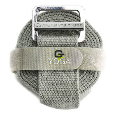 Yoga Strap, Friction-Less Easy-Feed Buckle, Super Soft Cotton/Polyester Blend Webbing, Free eGuide. (8 Feet) - color: Grey
