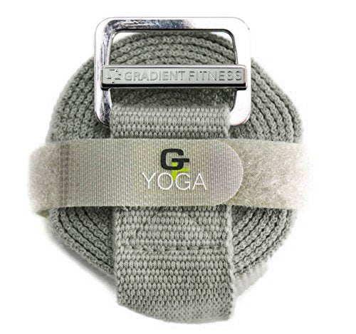 Yoga Strap, Friction-Less Easy-Feed Buckle, Super Soft Cotton/Polyester Blend Webbing, Free eGuide. (8 Feet) - color: Grey