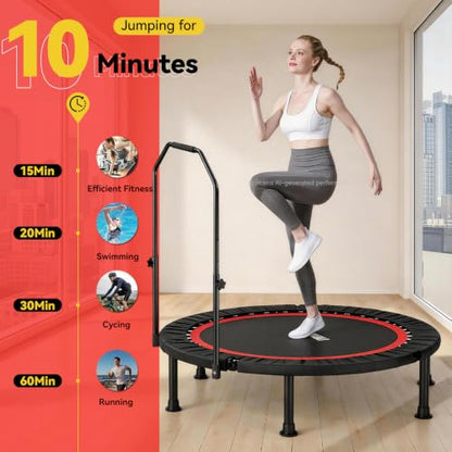 Trampoline, Portable Foldable Trampoline in-Home Mini Rebounder with Adjustable Handle, Exercise Trampoline for Adults, 40" Max Load 330lbs