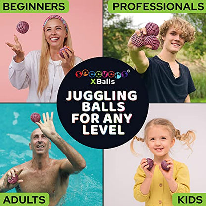 speevers Juggling Balls for Beginners and Professionals Set of 3, 14 Colors Available, 2 Layers of Net and Carry Case, Xballs Juggling Balls (Pink, 4.2 oz)