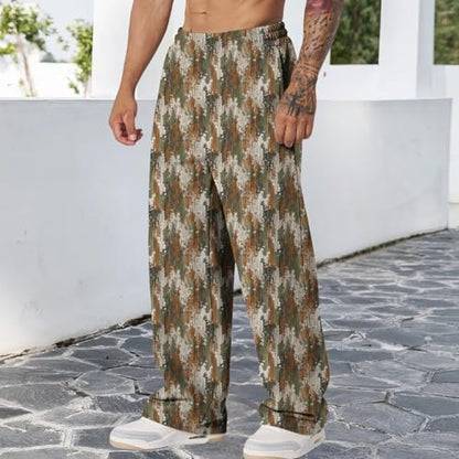 Graphic Print Pants for Men Elastic Waisted Wide Leg Baggy Sweatpants Joggers Loose Fit Streetwear Pants with Pockets