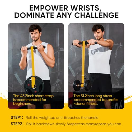 Forearm Strengthener and Wrist Roller, 43.3 inch Or 51.2 inch Ultra Strong Nylon Webbing, Forearm Exerciser with Quick Locking Mechanism, Ideal for Hand, Wrist and Forearm Strength Training