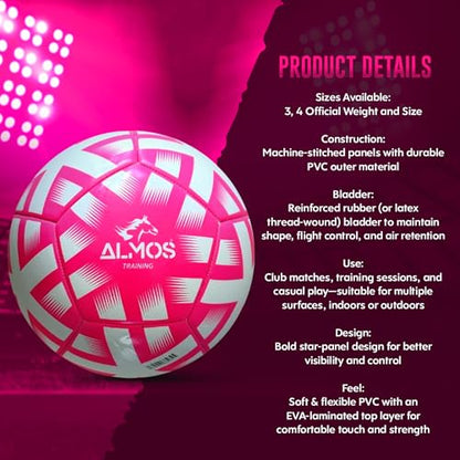 Almos Size 4 & 5 Soccer Ball for Adults, PVC Top Layer Laminated with EVA Foam, Training & Official Match Size Game Ball, Deflated Outdoor Pink Soccer Balls - size: 5