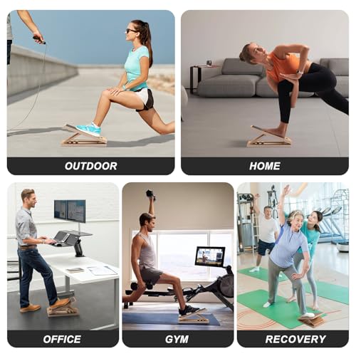 Portable Slant Board, Calf Stretch Board, Slant Boards for Exercise, Wooden Slant Board, Velor Board, Adjustable Incline Board for Knees Ankle Heel Feet Leg