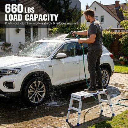 Aluminium Work Platform 660 Lbs, Portable Scaffolding Platform with One-Touch Automatic Fold, 4 Height Adjustment Step Stool, Perfect for RV Cleaning, Home Painting and Reaching High Places, Upgraded