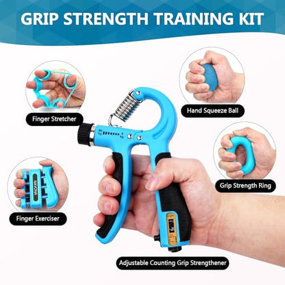 13 PCS Grip Strength Trainer Kit, Hand Gripper Strengthener, Forearm Strengthener, Finger Strengthener, Finger Exerciser, Stress Relief Ball, Forearm Workout Ring for Muscle Building and Injury Recover