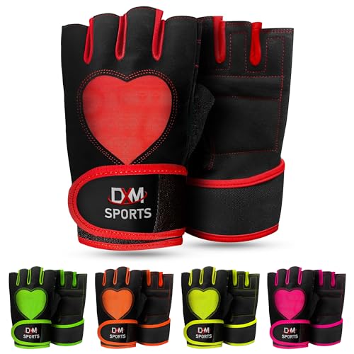 DXM SPORTS Workout Gloves for Women with Wrist Support - Weight Lifting Gloves for Gym, Cycling, Training - Exercise Gloves for Women - color: Red, size: X-Small