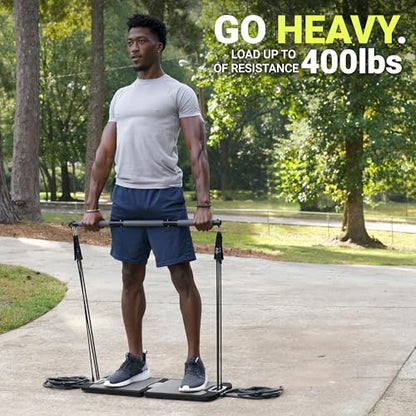 EVO Gym - Portable Home Gym Strength Training Equipment, At Home Gym | All in One Gym - Resistance Bands, Base Holds Gym Bar & Handles for Travel | Portable Gym & Home Exercise Equipment - style: Starter - 6 Bands (120 Pounds)