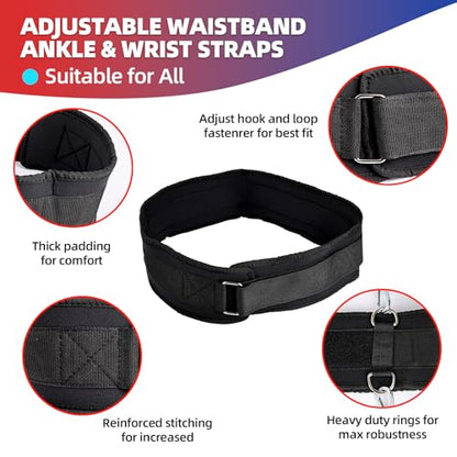 Boxing Resistance Bands Set for Boxing MMA Martial Arts Training Equipment, 150lbs Exercise Bands with Cuffs & Belt, Workout Band for Resistance Training Enhance Explosive Power/Speed/Agility
