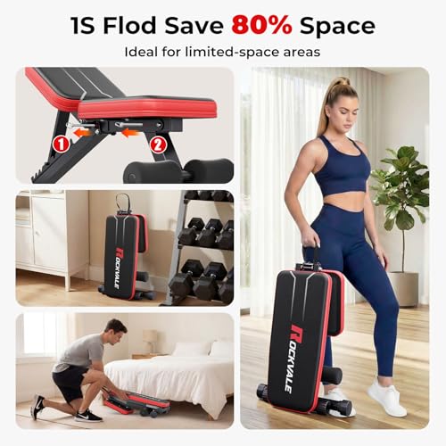 95% Pre-assemble Adjustable Weight Benches for Home Gym, 9 Backpad Positions Workout Bench, 660lb Compact Bench Press for Small Space(1Sec Fast Folding)