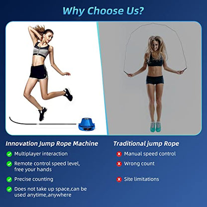 Smart Jump Rope Machine Electronic Skipping Ropes 1-10 Speed Level Adjustment Multiplayer Jumping Rope Groups Rope Skipping LED Display Counter Workout for Women/Men/Kids